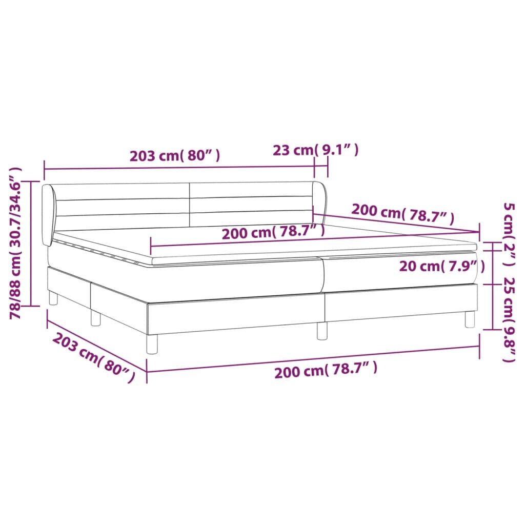 vidaXL Sänky jousilla ja patjalla, harmaa, 200x200 cm, sametti hinta ja tiedot | Sängyt | hobbyhall.fi