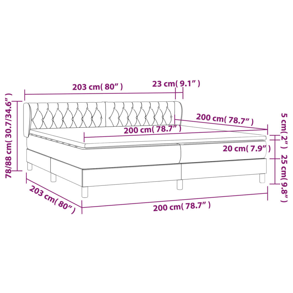 vidaXL Sänky jousilla ja patjalla, musta, 200x200 cm, sametti hinta ja tiedot | Sängyt | hobbyhall.fi