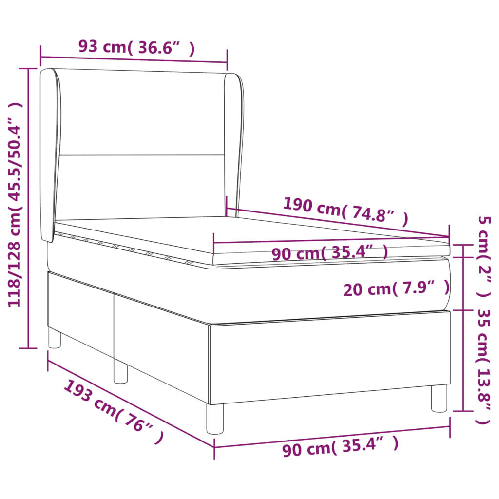 vidaXL Sänky jousilla ja patjalla, ruskea, 90x190 cm, kangas hinta ja tiedot | Sängyt | hobbyhall.fi