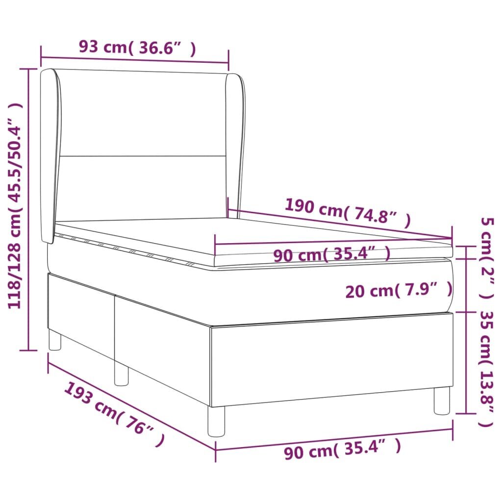 vidaXL Sänky jousilla ja patjalla, kerma, 90x190 cm, kangas hinta ja tiedot | Sängyt | hobbyhall.fi