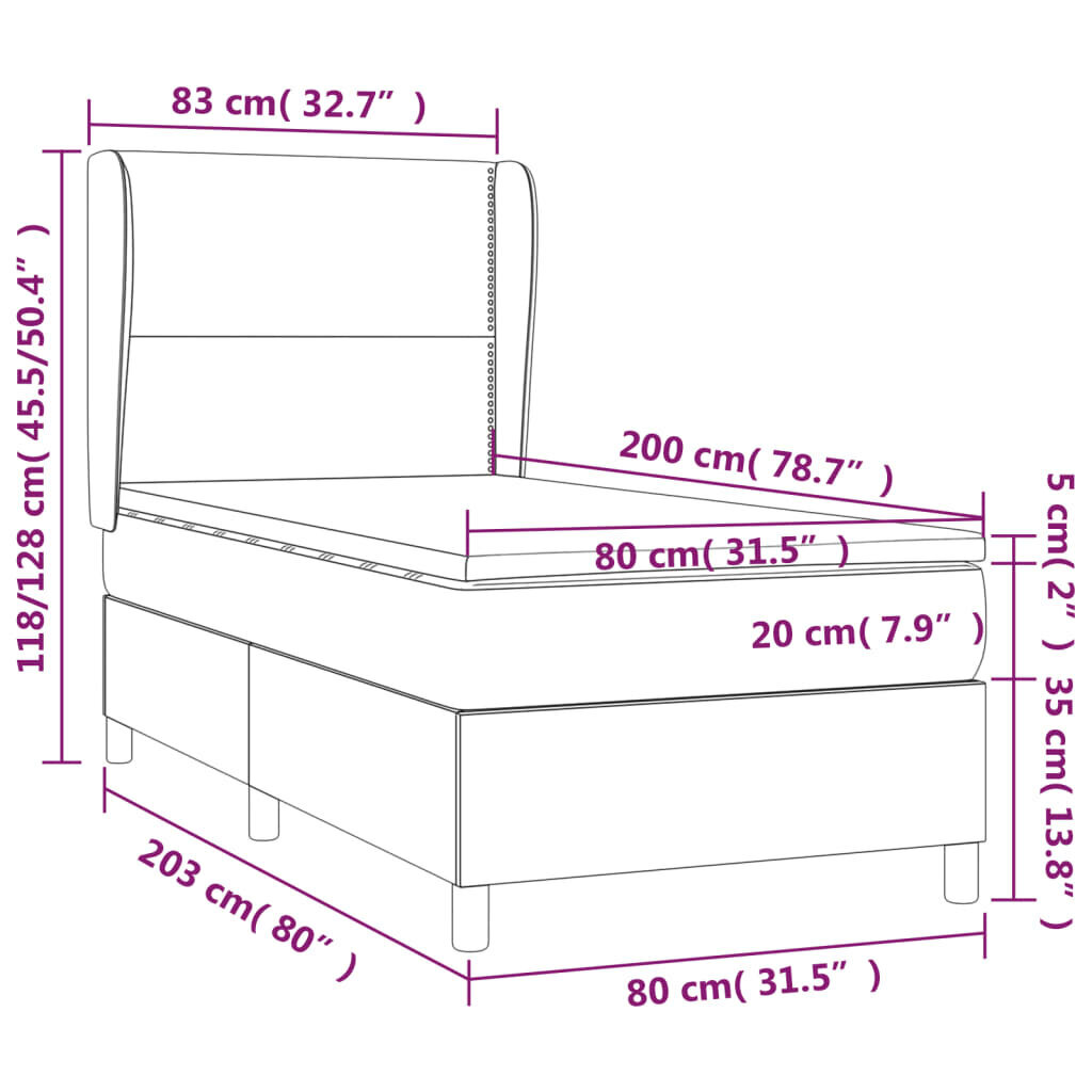 vidaXL Sänky jousilla ja patjalla, taupe, 80x200 cm, kangas hinta ja tiedot | Sängyt | hobbyhall.fi