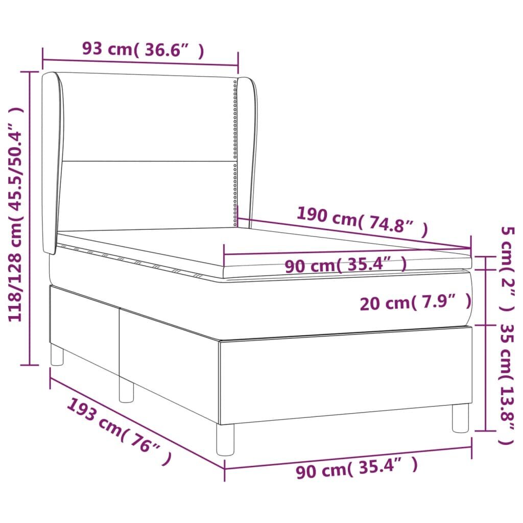 vidaXL Sänky jousilla ja patjalla, ruskea, 90x190 cm, kangas hinta ja tiedot | Sängyt | hobbyhall.fi