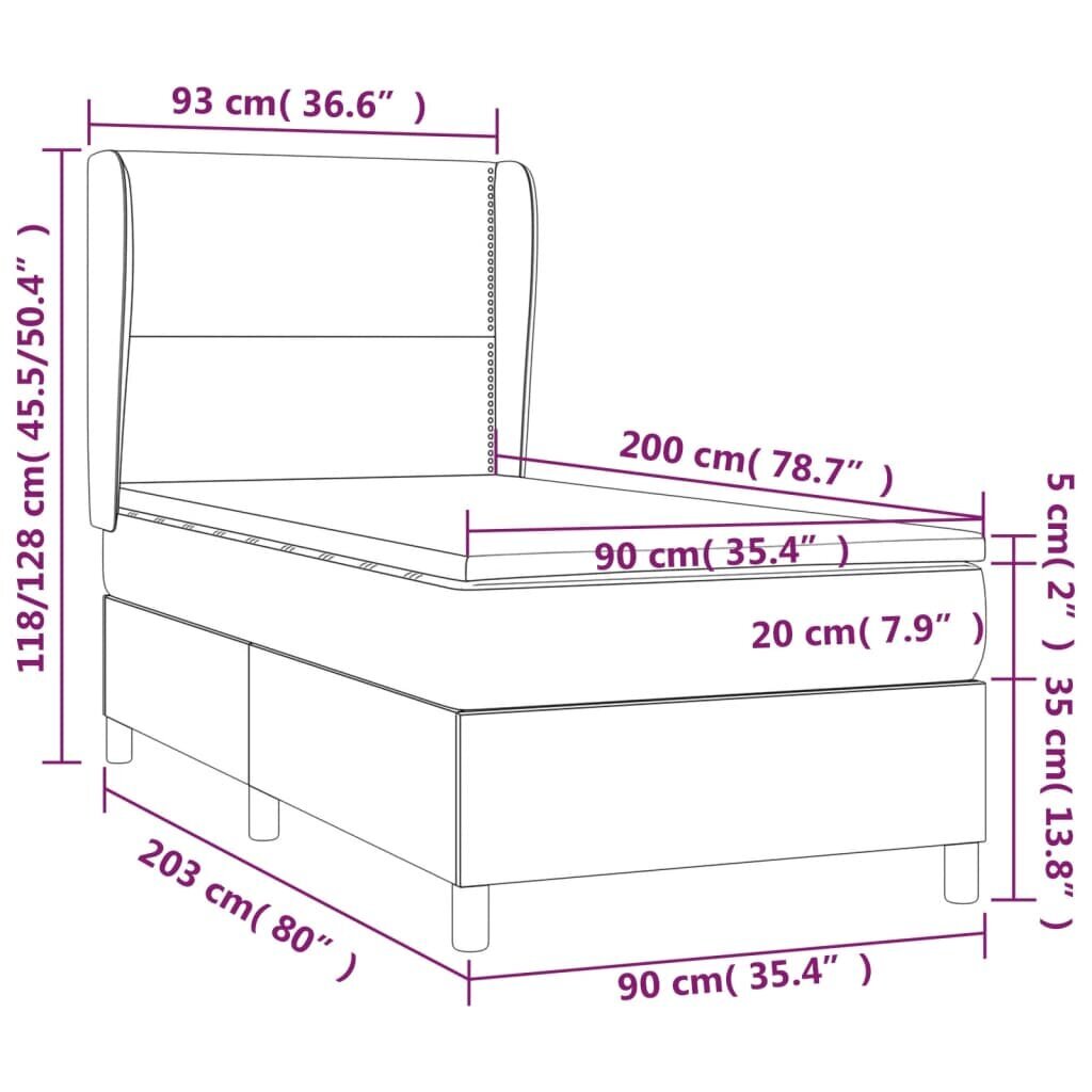 vidaXL Sänky jousilla ja patjalla, sininen, 90x200 cm, kangas hinta ja tiedot | Sängyt | hobbyhall.fi