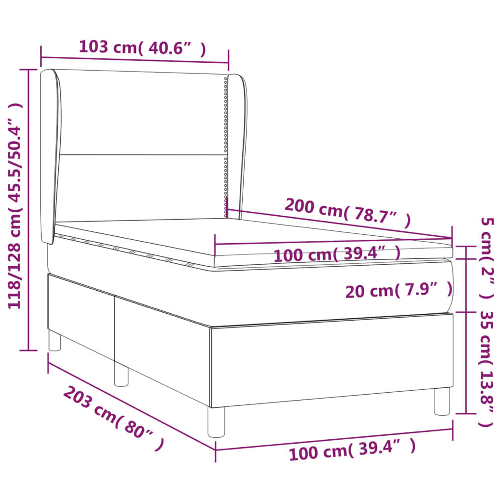 vidaXL Sänky jousilla ja patjalla, kerma, 100x200cm, kangas hinta ja tiedot | Sängyt | hobbyhall.fi