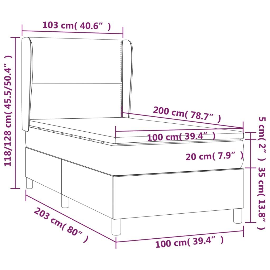 vidaXL Sänky jousilla ja patjalla, sininen, 100x200cm, kangas hinta ja tiedot | Sängyt | hobbyhall.fi