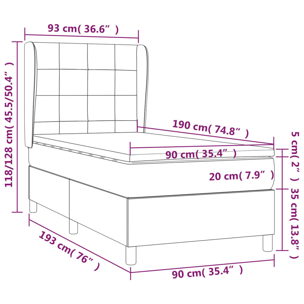 vidaXL Sänky jousilla ja patjalla, musta, 90x190 cm, kangas hinta ja tiedot | Sängyt | hobbyhall.fi