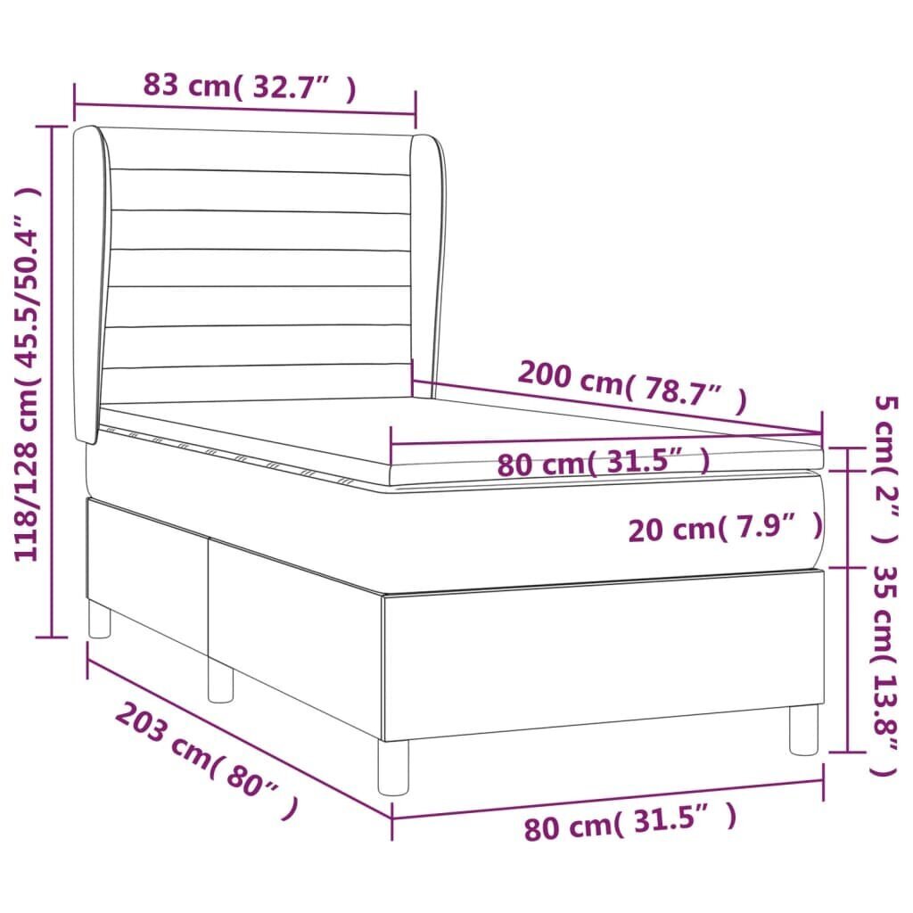 vidaXL Sänky jousilla ja patjalla, kerma, 80x200cm, kangas hinta ja tiedot | Sängyt | hobbyhall.fi