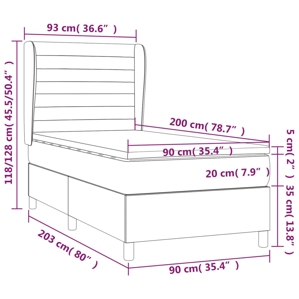 vidaXL Sänky jousilla ja patjalla, tummanharmaa, 90x200 cm hinta ja tiedot | Sängyt | hobbyhall.fi