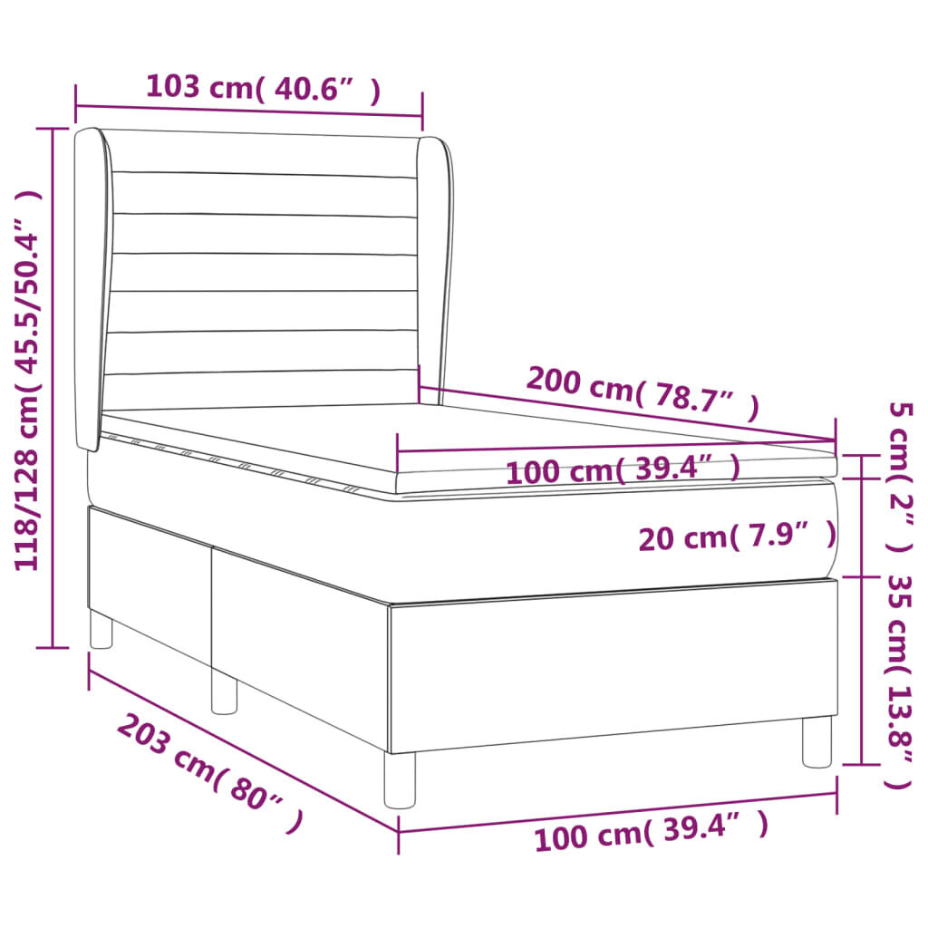 vidaXL Sänky jousilla ja patjalla, harmaa, 100x200cm, kangas hinta ja tiedot | Sängyt | hobbyhall.fi