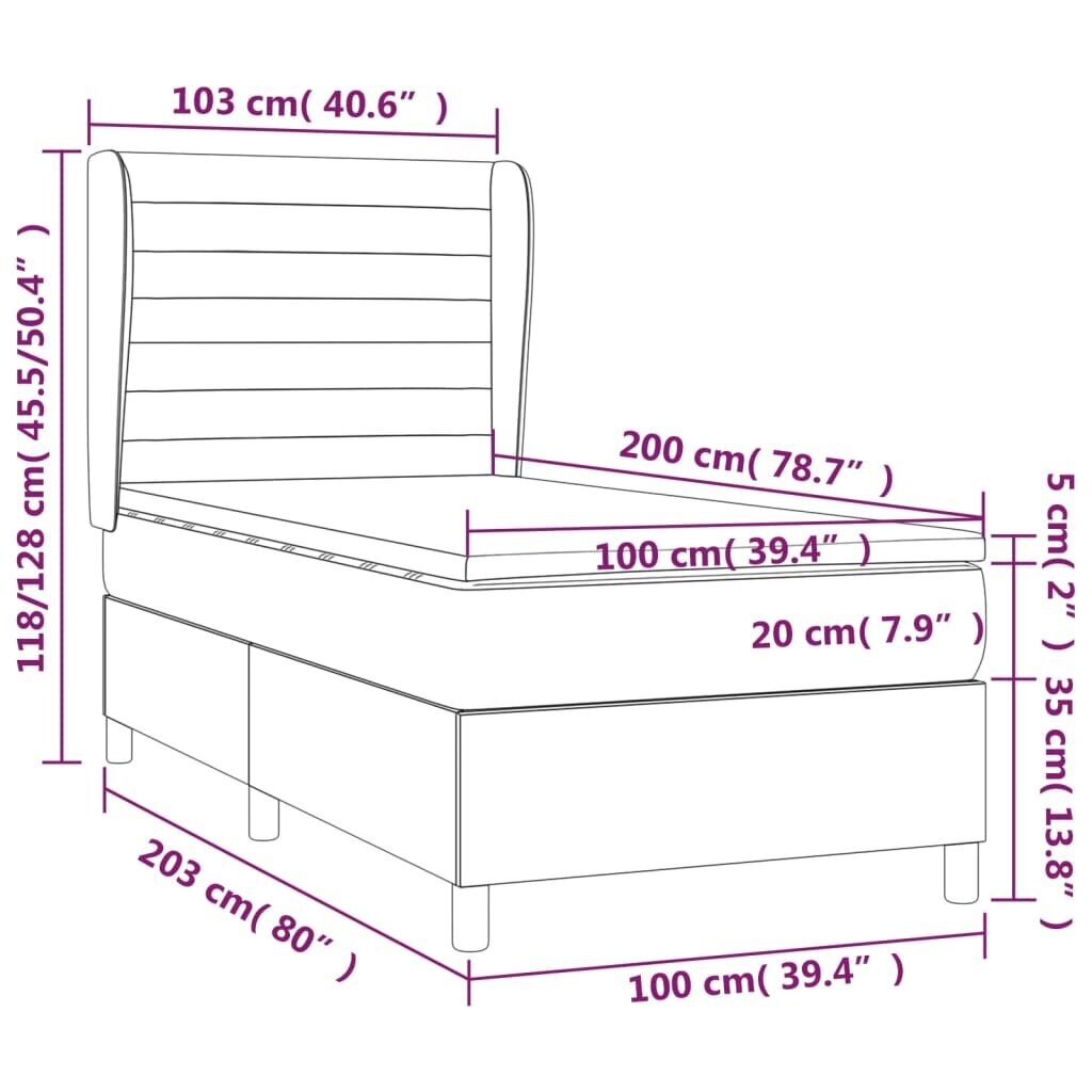 vidaXL Sänky jousilla ja patjalla, musta, 100x200cm, kangas hinta ja tiedot | Sängyt | hobbyhall.fi