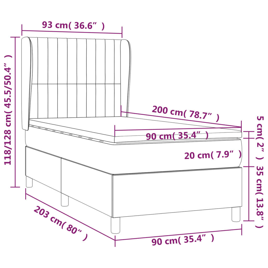 vidaXL Sänky jousilla ja patjalla, tummanharmaa, 90x200 cm hinta ja tiedot | Sängyt | hobbyhall.fi