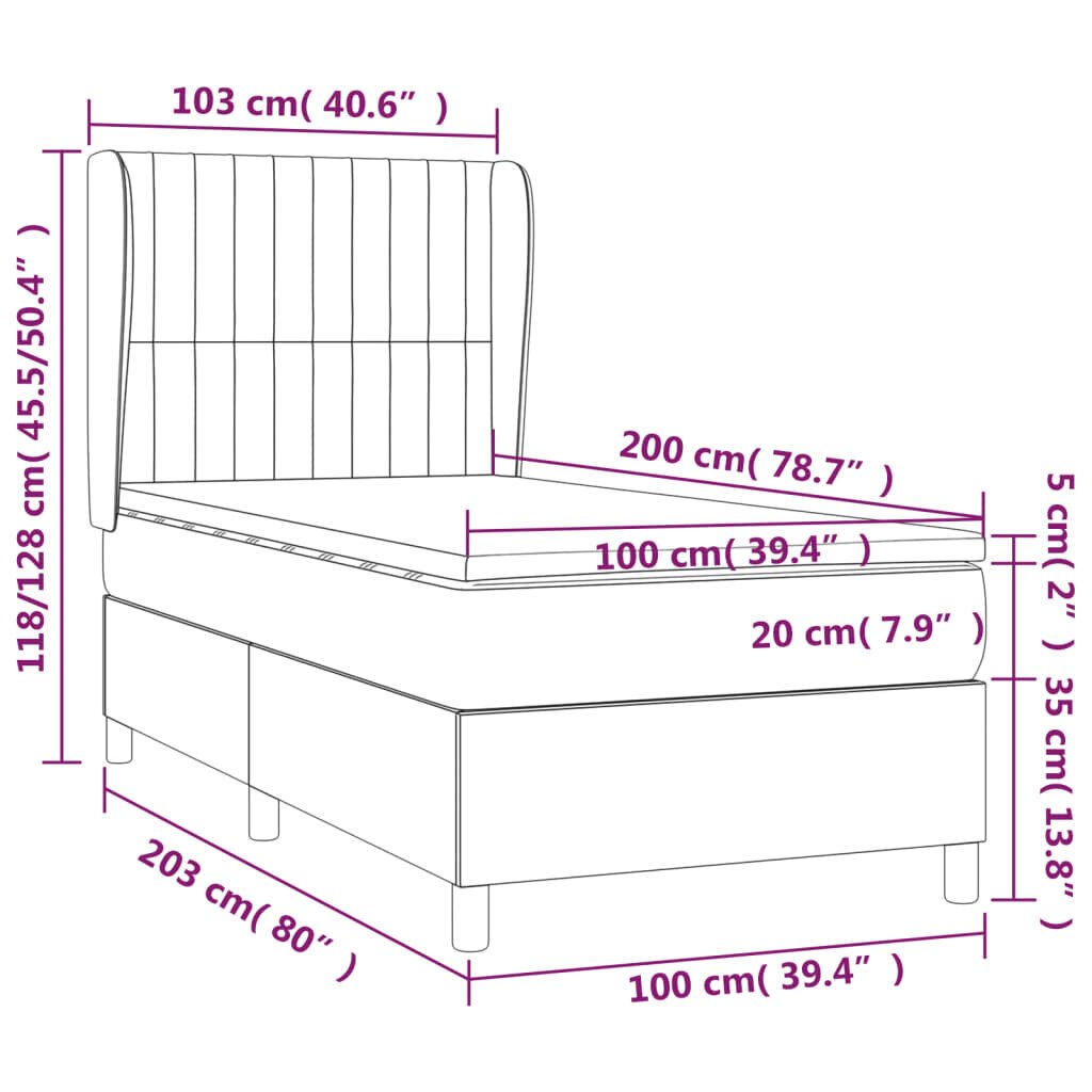 vidaXL Sänky jousilla ja patjalla, harmaa, 100x200cm, kangas hinta ja tiedot | Sängyt | hobbyhall.fi