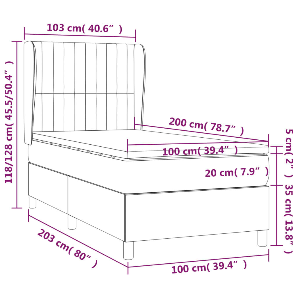 vidaXL Sänky jousilla ja patjalla, sininen, 100x200cm, kangas hinta ja tiedot | Sängyt | hobbyhall.fi