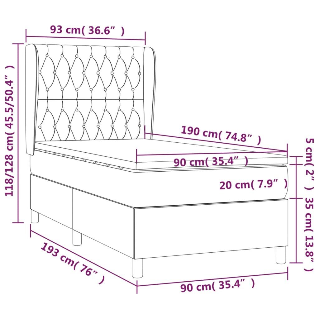 vidaXL Sänky jousilla ja patjalla, kerma, 90x190 cm, kangas hinta ja tiedot | Sängyt | hobbyhall.fi