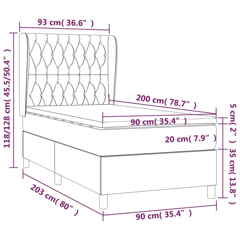 Sänky vidaXL, 90x200 cm, ruskea hinta ja tiedot | Sängyt | hobbyhall.fi