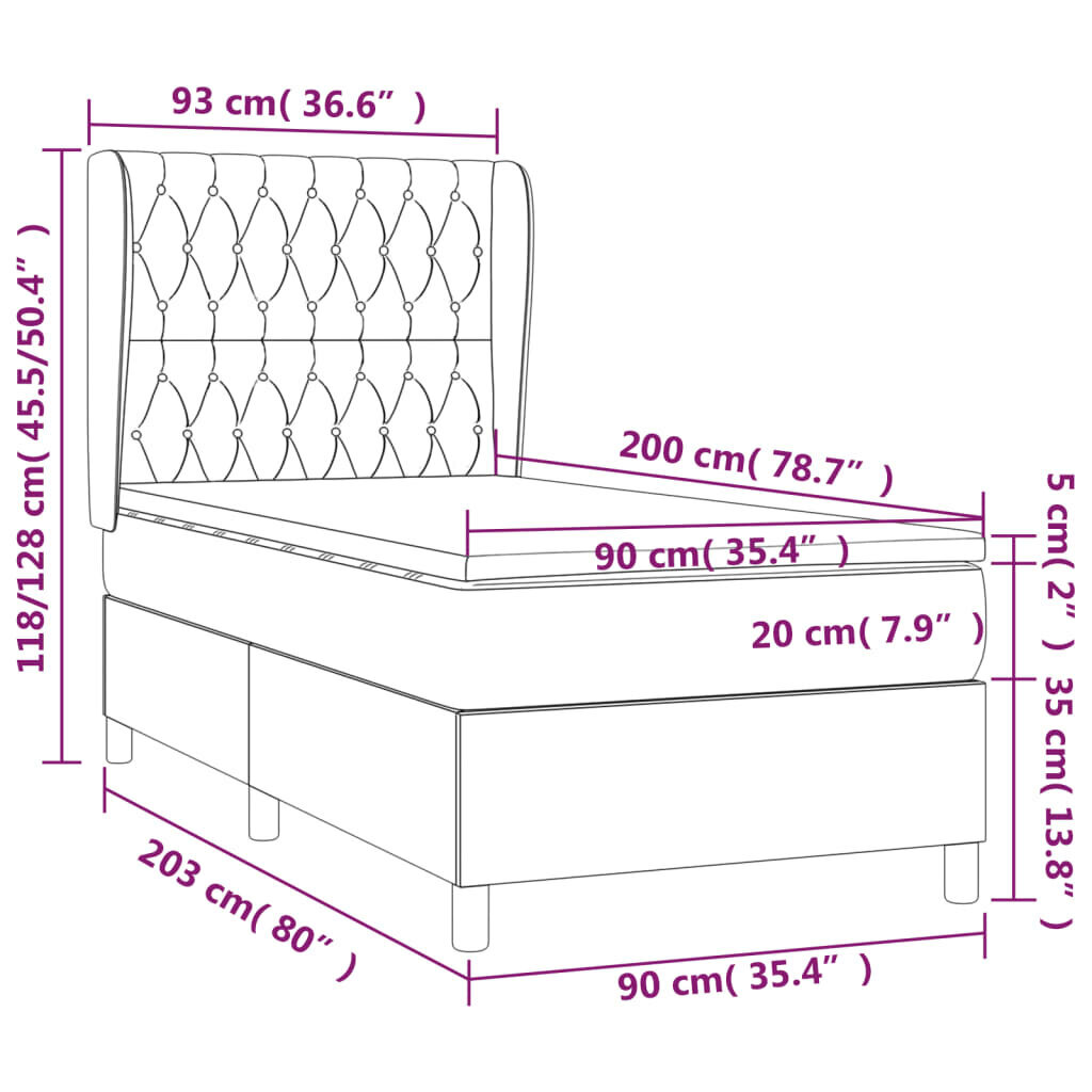 vidaXL Sänky jousilla ja patjalla, sininen, 90x200 cm, kangas hinta ja tiedot | Sängyt | hobbyhall.fi