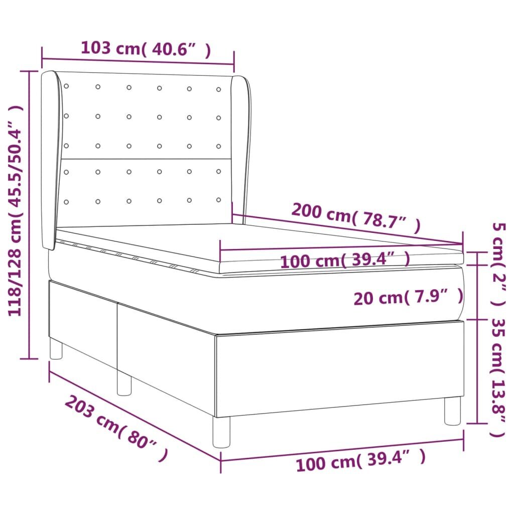 vidaXL Sänky jousilla ja patjalla, sininen, 100x200cm, kangas hinta ja tiedot | Sängyt | hobbyhall.fi