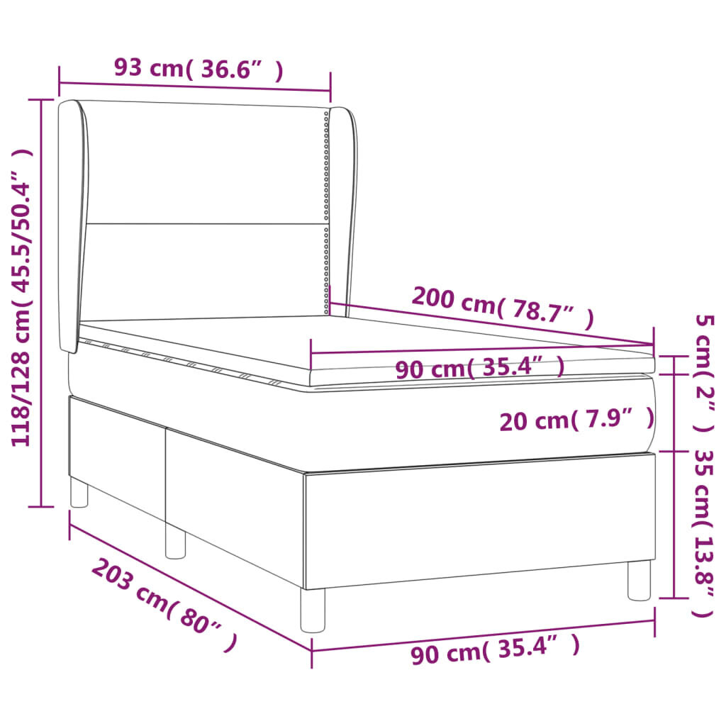 vidaXL Sänky jousilla ja patjalla, kerma, 90x200 cm, kangas hinta ja tiedot | Sängyt | hobbyhall.fi