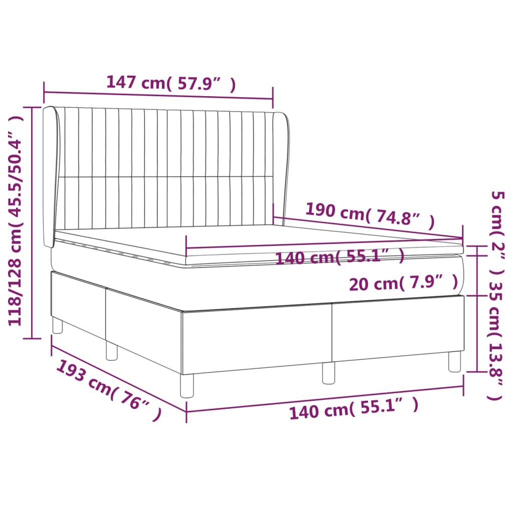 vidaXL Sänky jousilla ja patjalla, kerma, 140x190 cm, kangas hinta ja tiedot | Sängyt | hobbyhall.fi