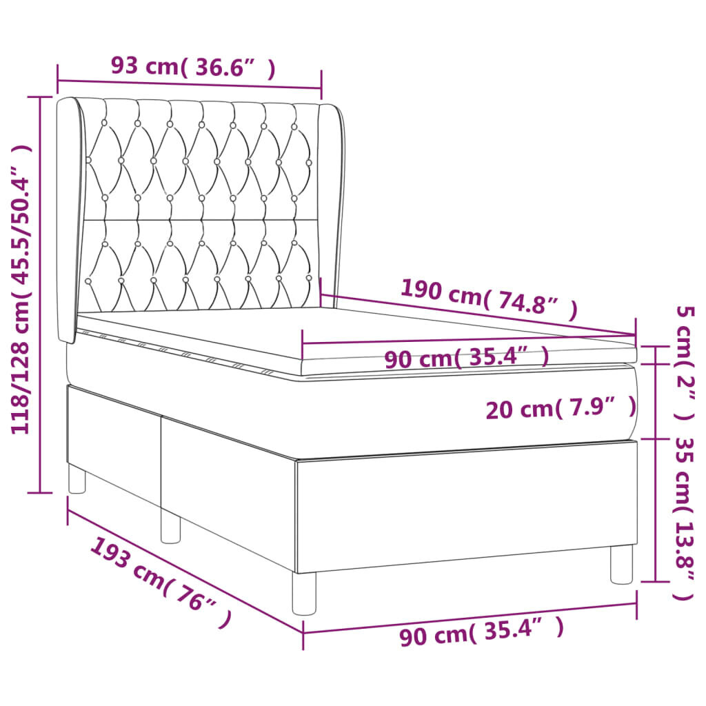 vidaXL Sänky jousilla ja patjalla, musta, 90x190 cm, kangas hinta ja tiedot | Sängyt | hobbyhall.fi