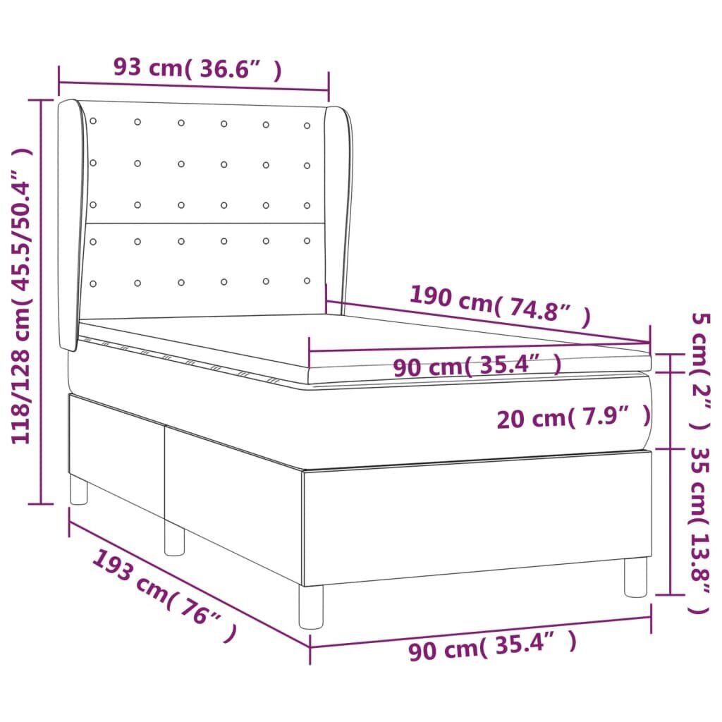 vidaXL Sänky jousilla ja patjalla, kerma, 90x190 cm, kangas hinta ja tiedot | Sängyt | hobbyhall.fi