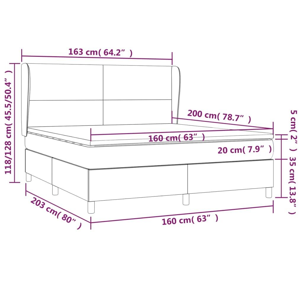 vidaXL Box jousisänky patjalla, pinkki, 160x200 cm, sametti hinta ja tiedot | Sängyt | hobbyhall.fi