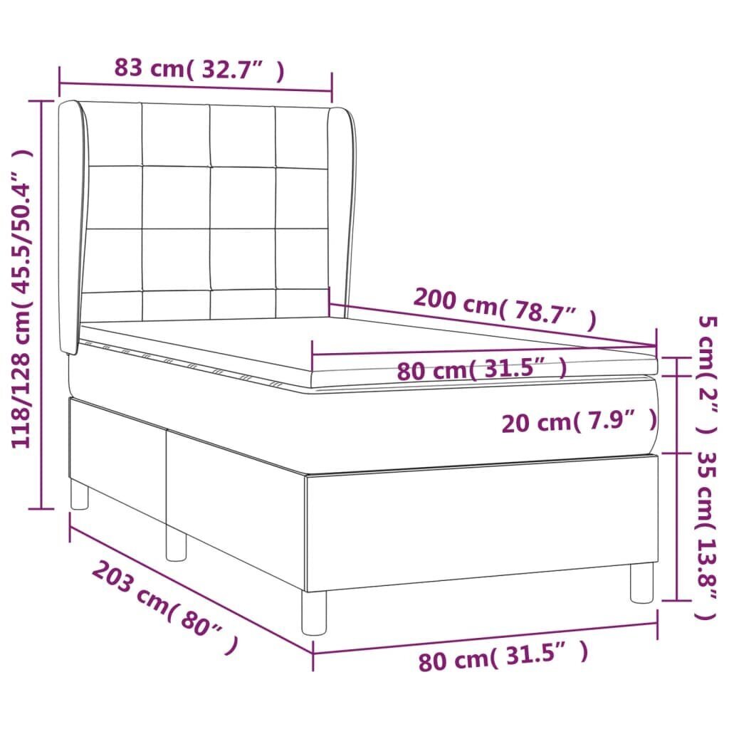 vidaXL Sänky jousilla ja patjalla, sininen, 80x200cm, sametti hinta ja tiedot | Sängyt | hobbyhall.fi