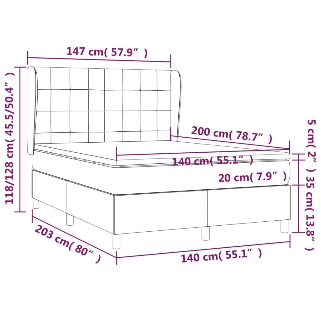 vidaXL Box jousisänky patjalla, musta, 140x200 cm, sametti hinta ja tiedot | Sängyt | hobbyhall.fi