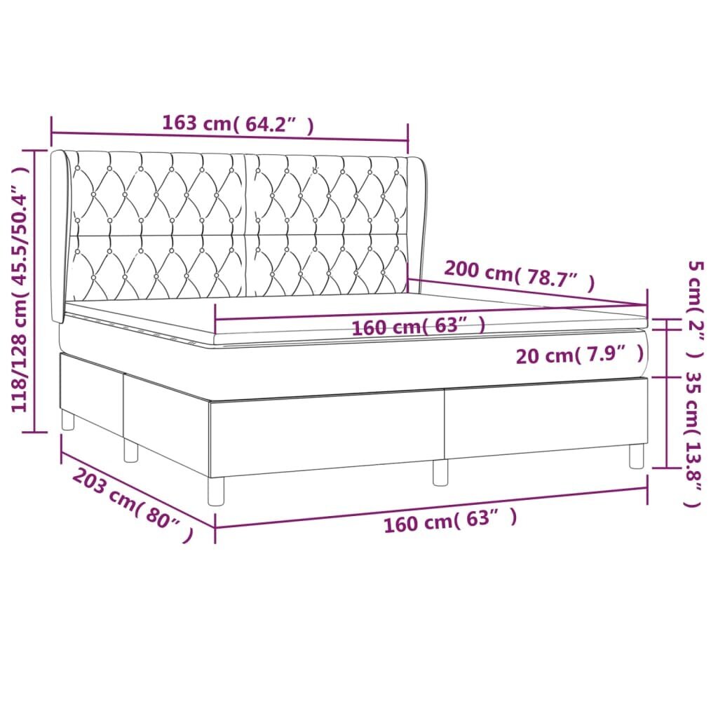 vidaXL Box jousisänky patjalla, pinkki, 160x200 cm, sametti hinta ja tiedot | Sängyt | hobbyhall.fi