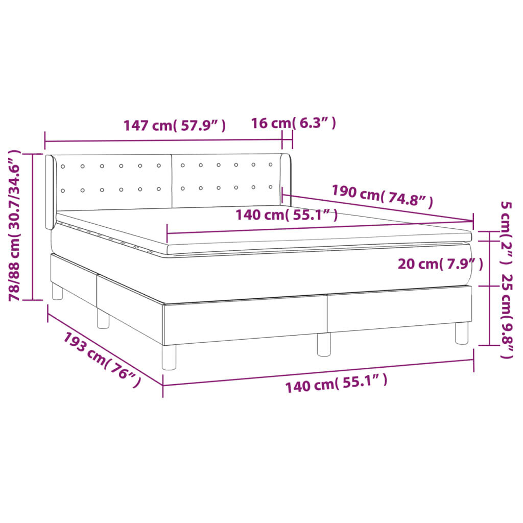 vidaXL Sänky jousilla ja patjalla, kerma, 140x190 cm, kangas hinta ja tiedot | Sängyt | hobbyhall.fi