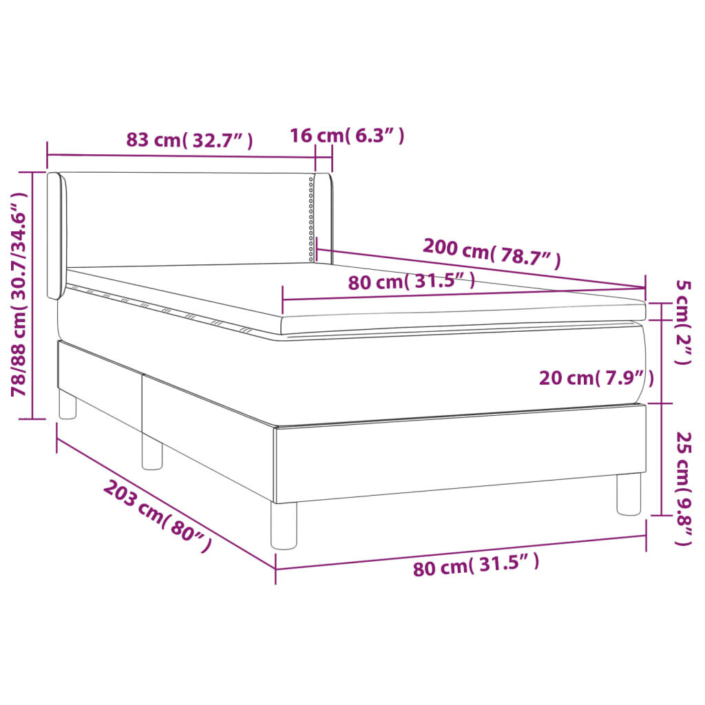 vidaXL Sänky jousilla ja patjalla, ruskea, 80x200 cm, kangas hinta ja tiedot | Sängyt | hobbyhall.fi