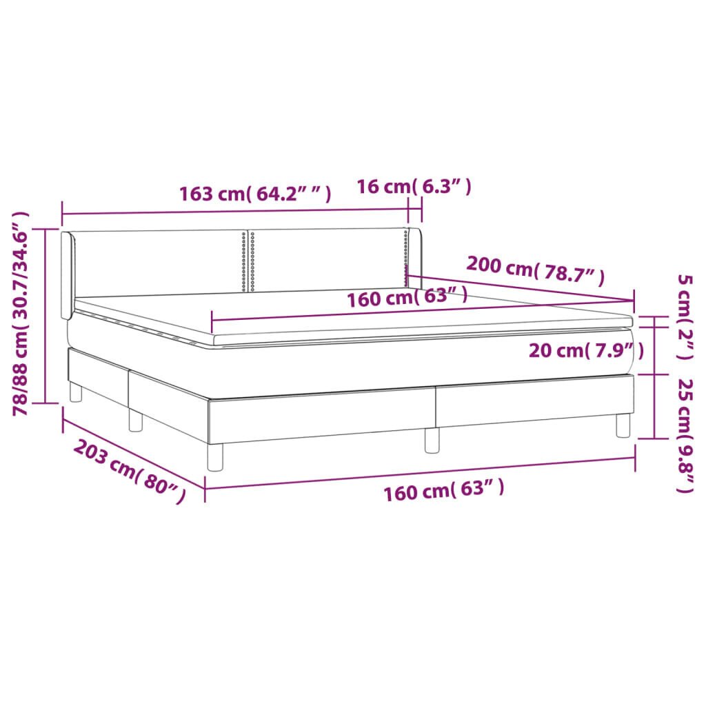 Sänky jousilla ja patjalla vidaXL, 160x200cm, musta hinta ja tiedot | Sängyt | hobbyhall.fi