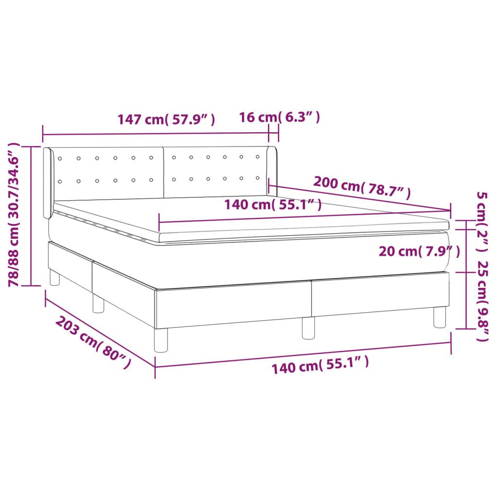 Sänky jousilla ja patjalla vidaXL, 140x200cm, valkoinen hinta ja tiedot | Sängyt | hobbyhall.fi