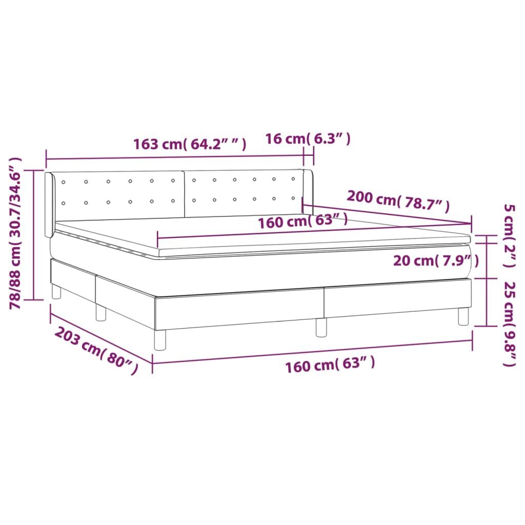 vidaXL Box jousisänky patjalla, pinkki, 160x200 cm, sametti hinta ja tiedot | Sängyt | hobbyhall.fi