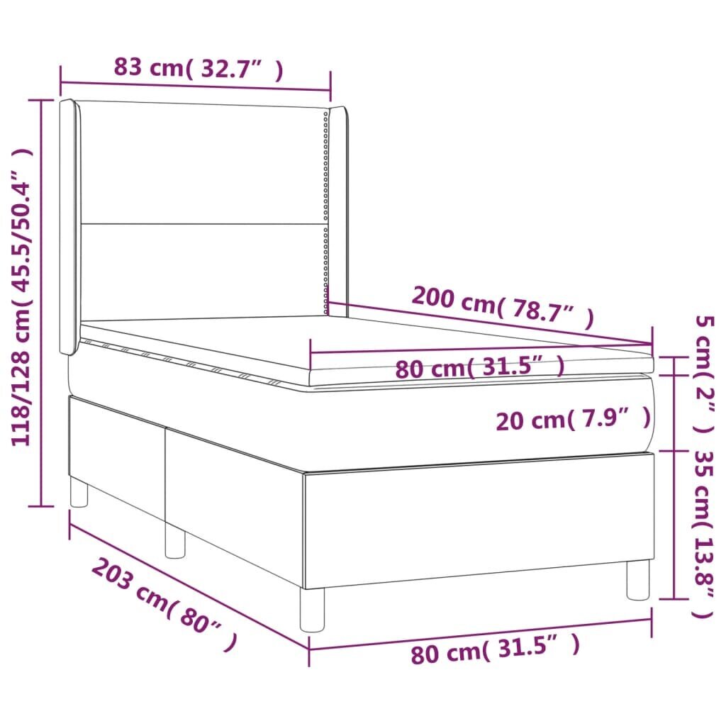 vidaXL Sänky jousilla ja patjalla, tummanharmaa, 80x200 cm hinta ja tiedot | Sängyt | hobbyhall.fi