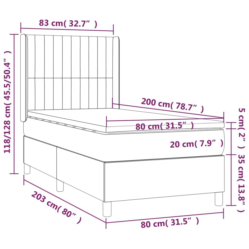 vidaXL Sänky jousilla ja patjalla, kerma, 80x200cm, kangas hinta ja tiedot | Sängyt | hobbyhall.fi