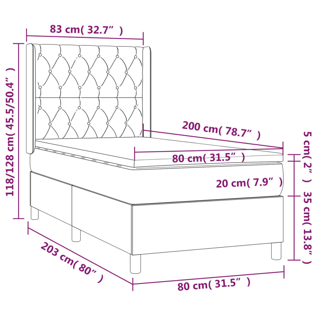 vidaXL Sänky jousilla ja patjalla, musta, 80x200cm, kangas hinta ja tiedot | Sängyt | hobbyhall.fi