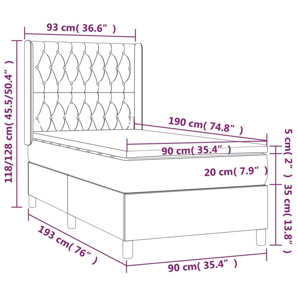 vidaXL Sänky jousilla ja patjalla, musta, 90x190 cm, kangas hinta ja tiedot | Sängyt | hobbyhall.fi