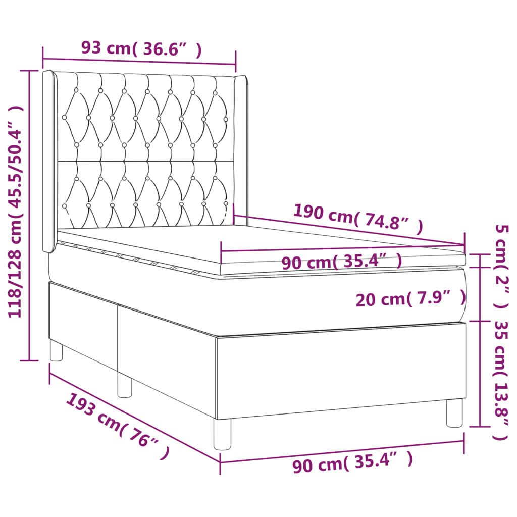 vidaXL Sänky jousilla ja patjalla, kerma, 90x190 cm, kangas hinta ja tiedot | Sängyt | hobbyhall.fi