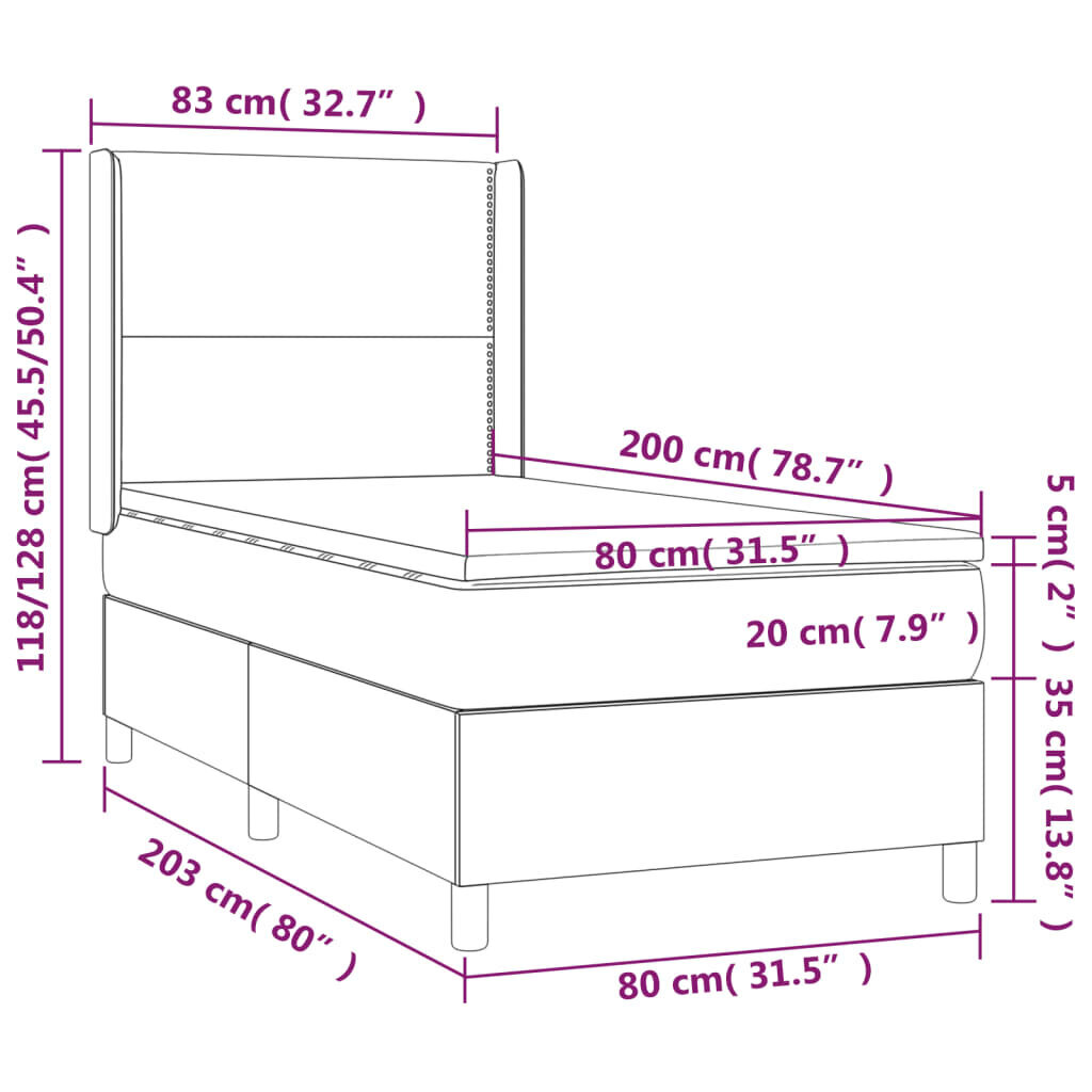 vidaXL Sänky jousilla ja patjalla, harmaa, 80x200cm, kangas hinta ja tiedot | Sängyt | hobbyhall.fi