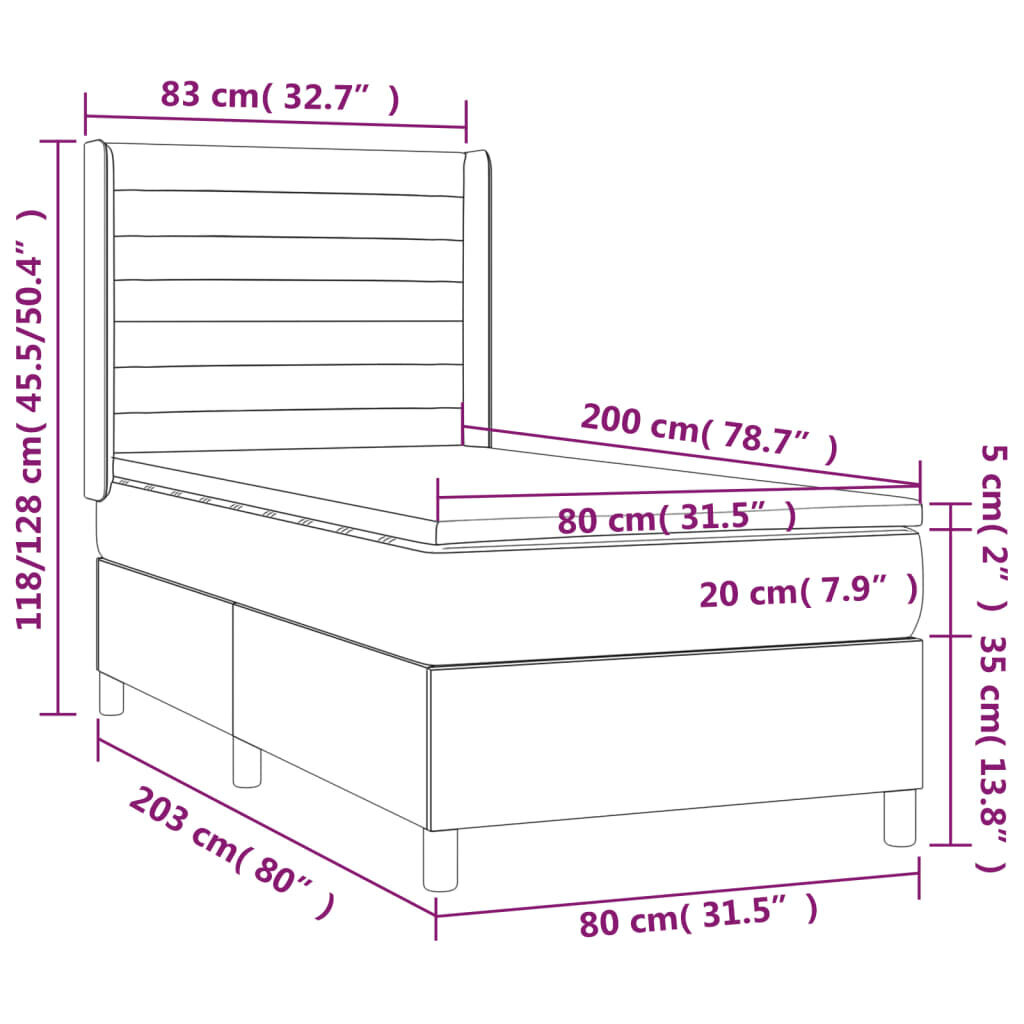 vidaXL Sänky jousilla ja patjalla, tummanharmaa, 80x200 cm hinta ja tiedot | Sängyt | hobbyhall.fi