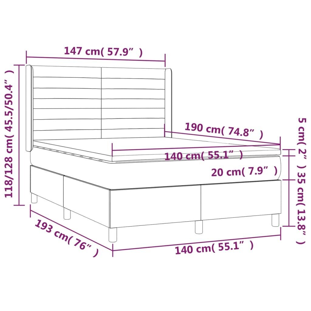 vidaXL Sänky jousilla ja patjalla, sininen, 140x190 cm, kangas hinta ja tiedot | Sängyt | hobbyhall.fi