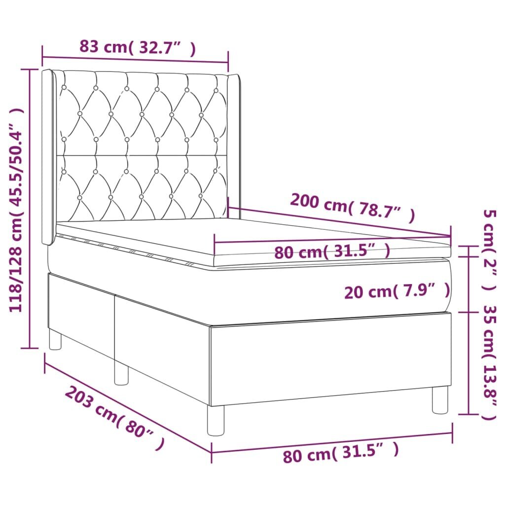 vidaXL Sänky jousilla ja patjalla, taupe, 80x200 cm, kangas hinta ja tiedot | Sängyt | hobbyhall.fi