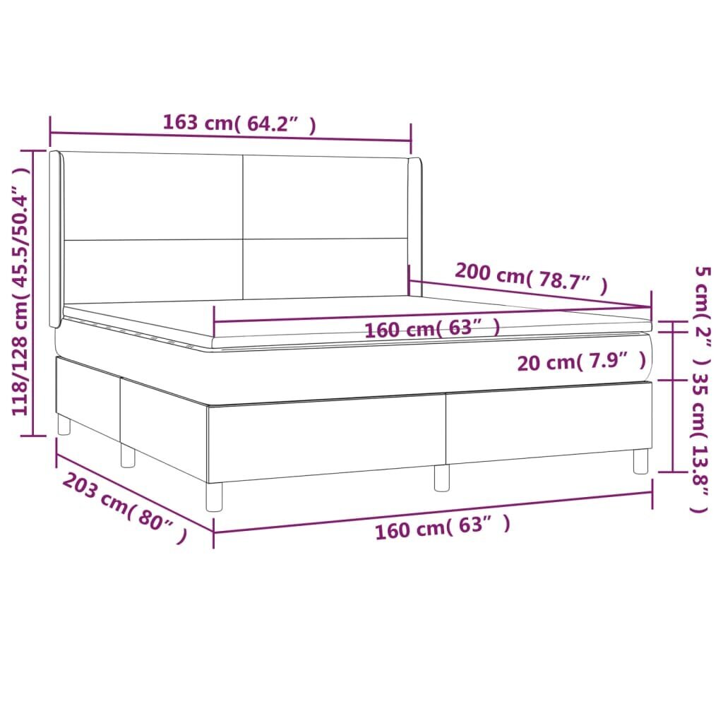 vidaXL Box jousisänky patjalla, pinkki, 160x200 cm, sametti hinta ja tiedot | Sängyt | hobbyhall.fi