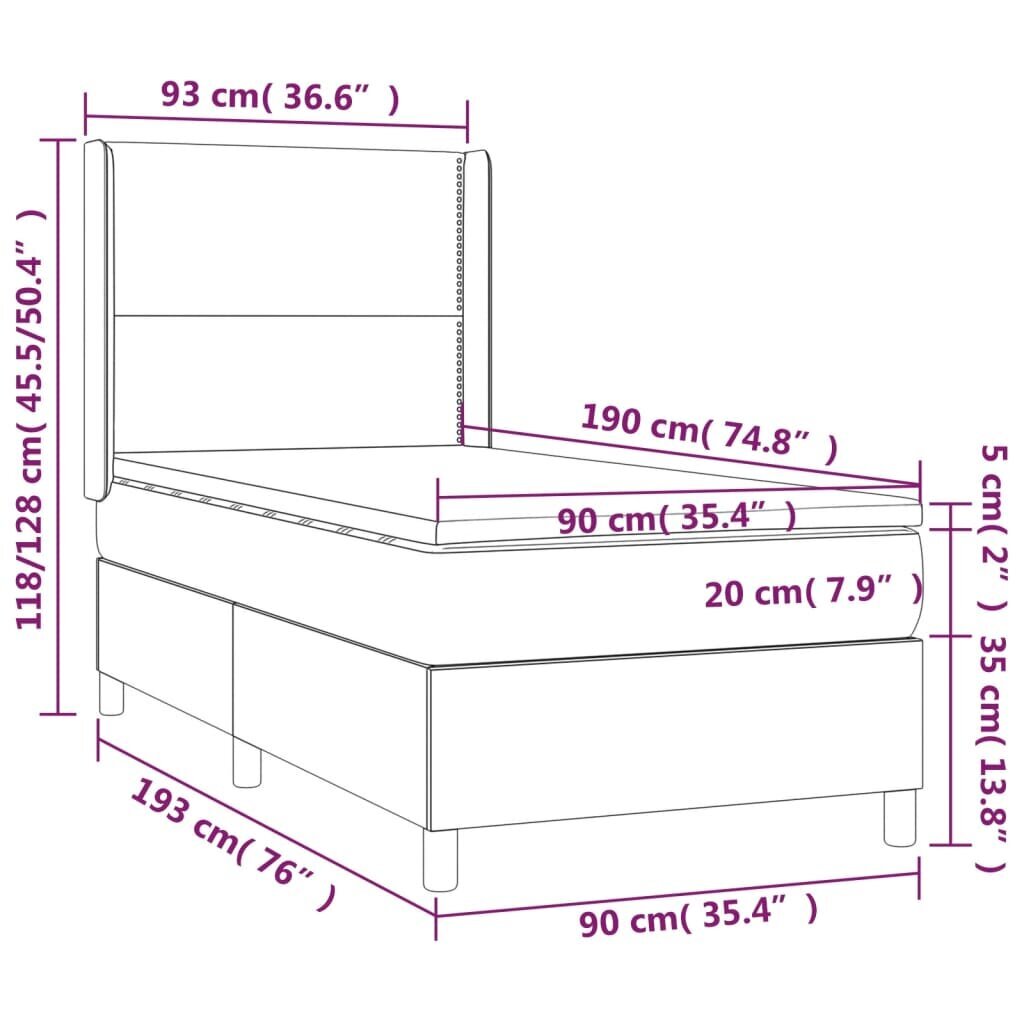 vidaXL Sänky jousilla ja patjalla, musta, 90x190 cm, sametti hinta ja tiedot | Sängyt | hobbyhall.fi