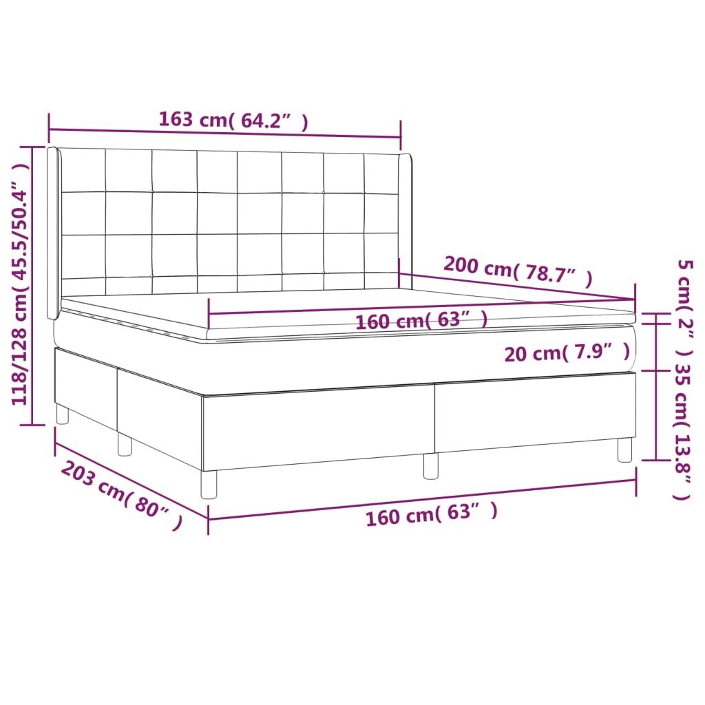 vidaXL Box jousisänky patjalla, pinkki, 160x200 cm, sametti hinta ja tiedot | Sängyt | hobbyhall.fi