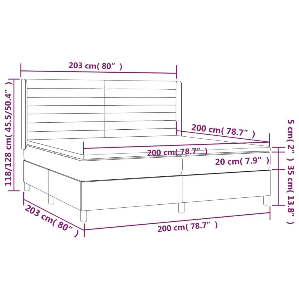 vidaXL Sänky jousilla ja patjalla, harmaa, 200x200 cm, sametti hinta ja tiedot | Sängyt | hobbyhall.fi