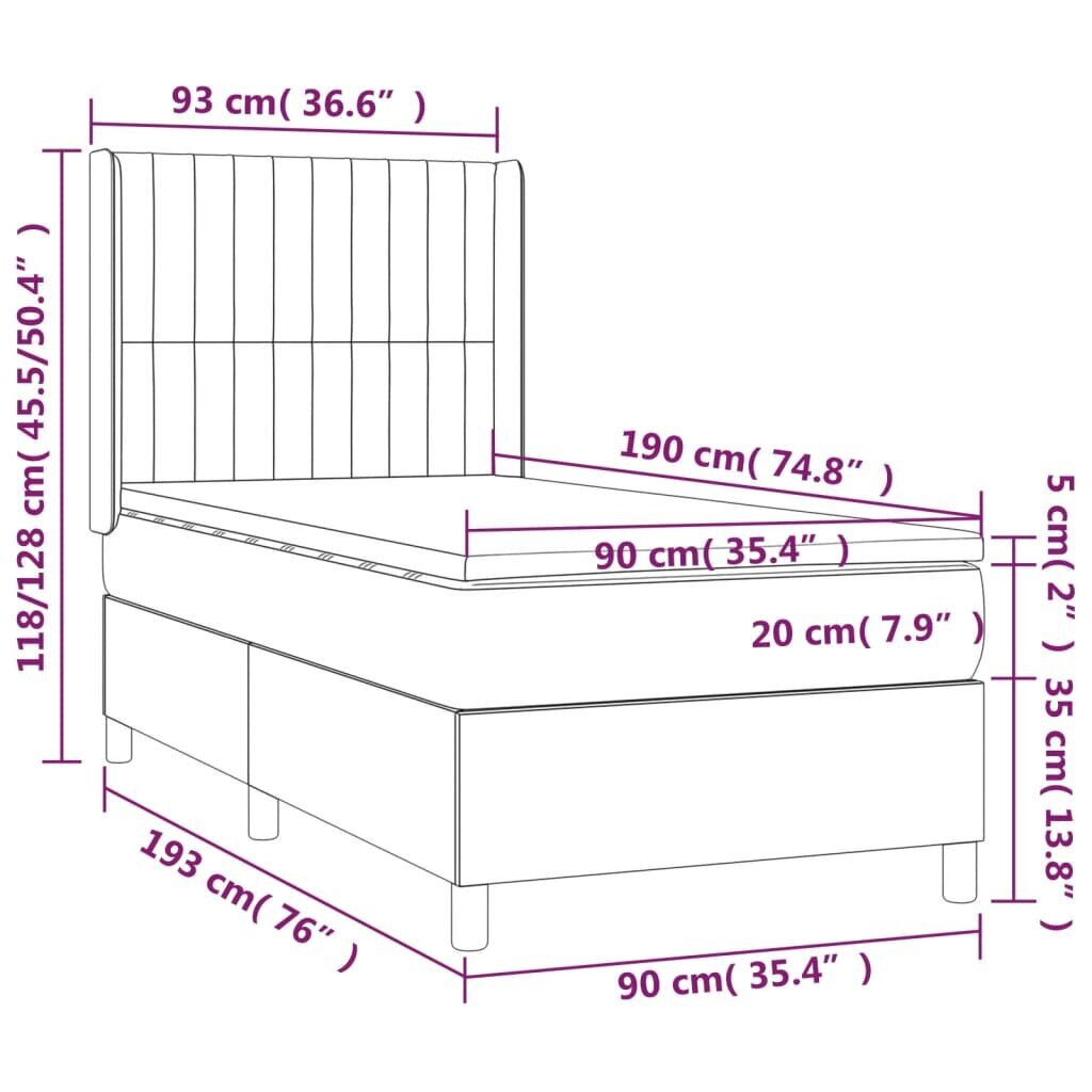 vidaXL Sänky jousilla ja patjalla, vihreä, 90x190 cm, sametti hinta ja tiedot | Sängyt | hobbyhall.fi