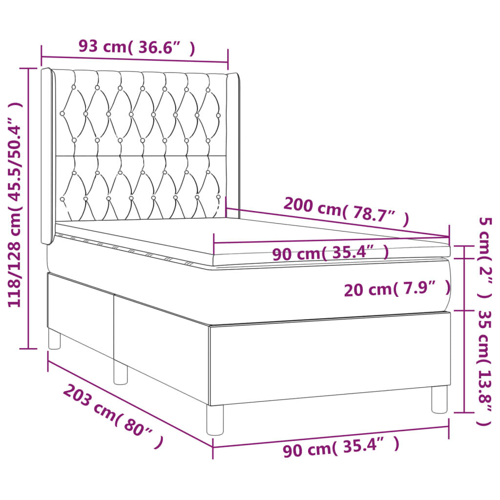 vidaXL Box jousisänky patjalla, pinkki, 90x200 cm, sametti hinta ja tiedot | Sängyt | hobbyhall.fi