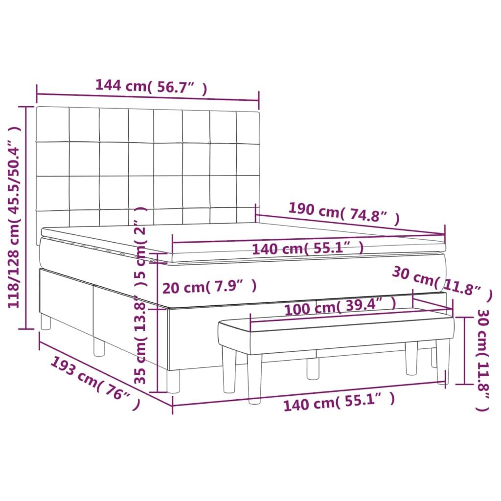 vidaXL Sänky jousilla ja patjalla, harmaa, 140x190cm, kangas hinta ja tiedot | Sängyt | hobbyhall.fi